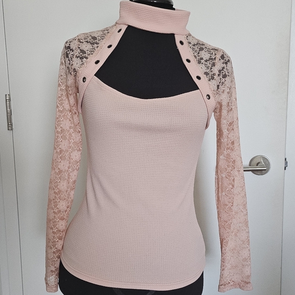 D.I.A Tops - D.i.a Gyaru High Neck Lace Sleeve Top